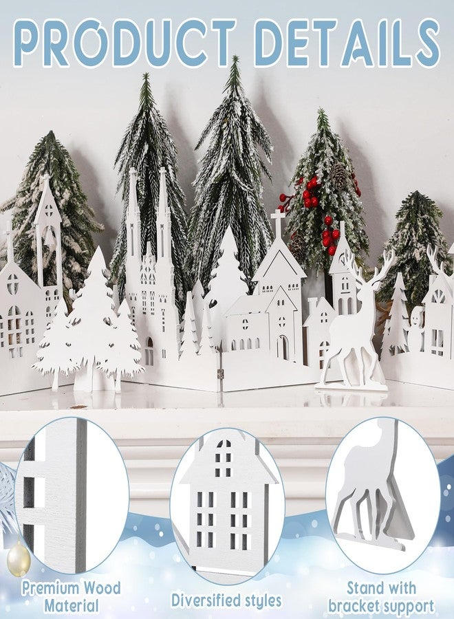 Colingmill 32 Inch Christmas Tabletop Decoration Wooden Christmas Themed White Church Xmas Tree and Elk Signs Farmhouse Centerpiece Decor for Home Kitchen Table Shelf Decor - Image 3